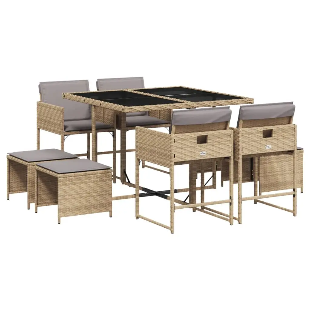 Ensemble de 9 pcs table de jardin et chaises avec coussins – mobilier de jardin mélange beige-JU3119