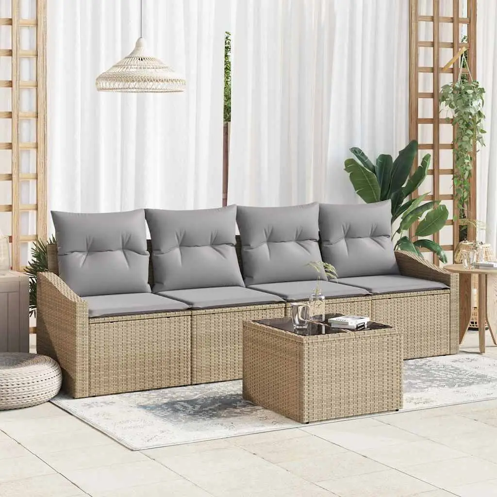 Ensemble de Canapés avec coussin 5 pcs Beige et gris polyrotin vidaXL 3355259