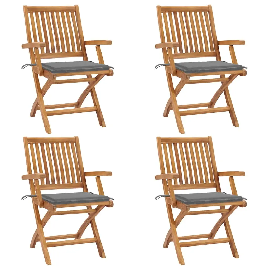 Ensemble de 4 Chaises d’Extérieur Pliantes Bois de Teck avec Coussins Inclus pour Repas Jardin Gris – ComfortXL Outdoor Living