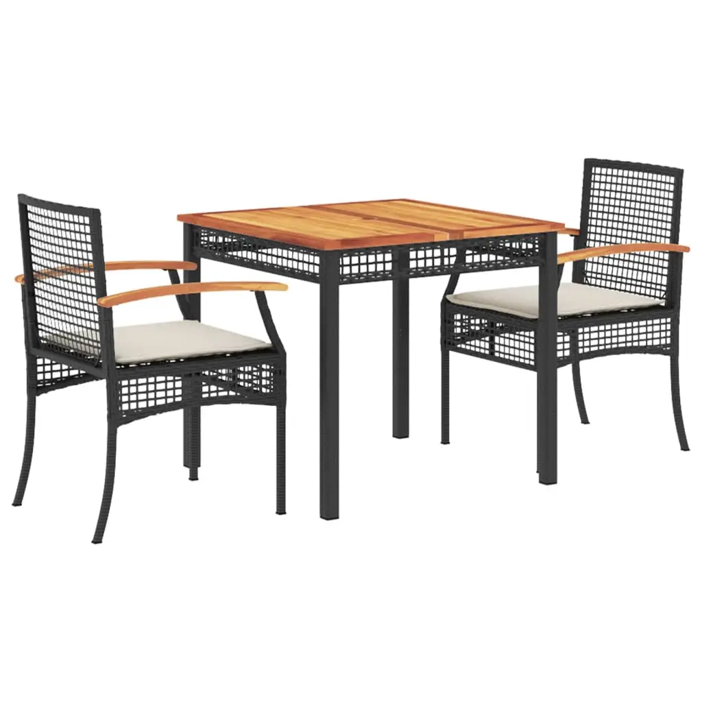 Ensemble de 3 pcs table de jardin et chaises avec coussins – mobilier de jardin Noir-JU2965