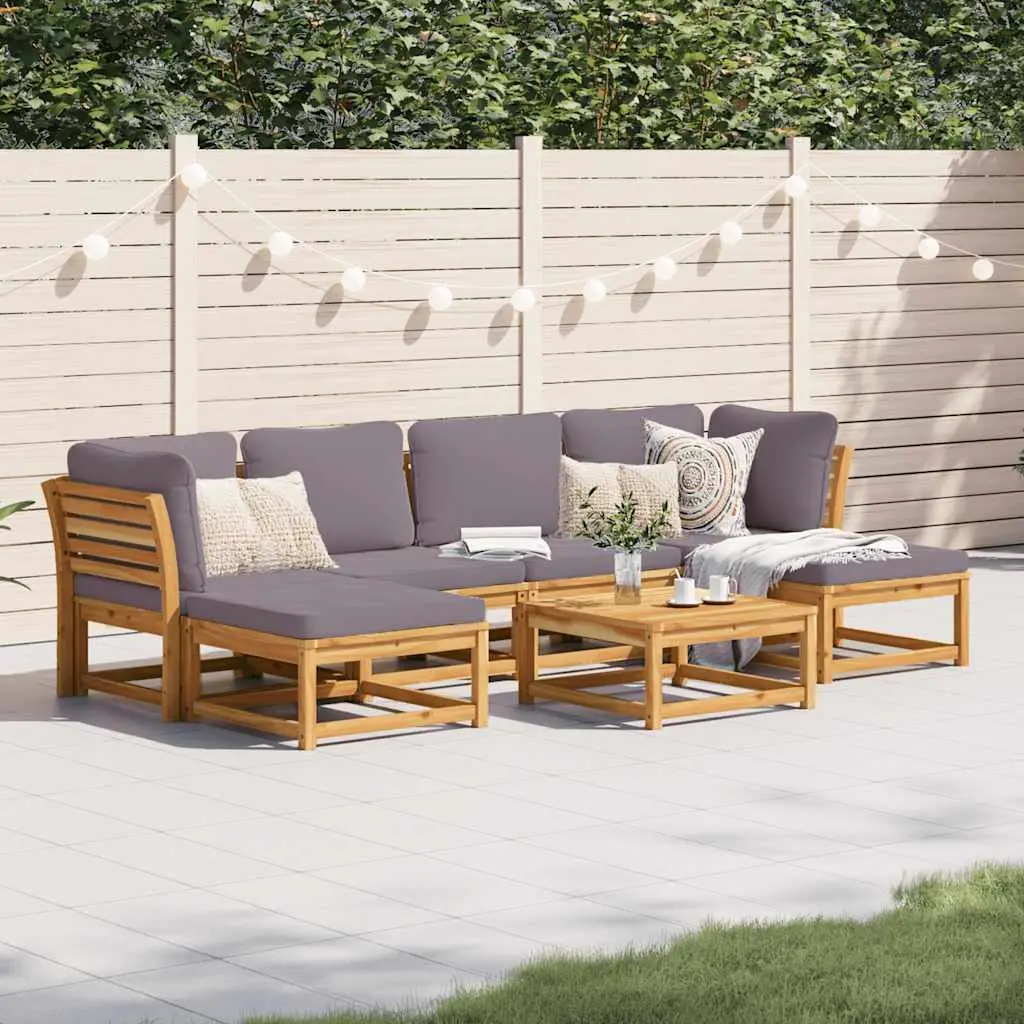 Ensemble de Jardin 7 Pièces Bois d’Acacia Solide avec 2 Repose-pieds Coussins Gris Foncé – ComfortXL Outdoor Living