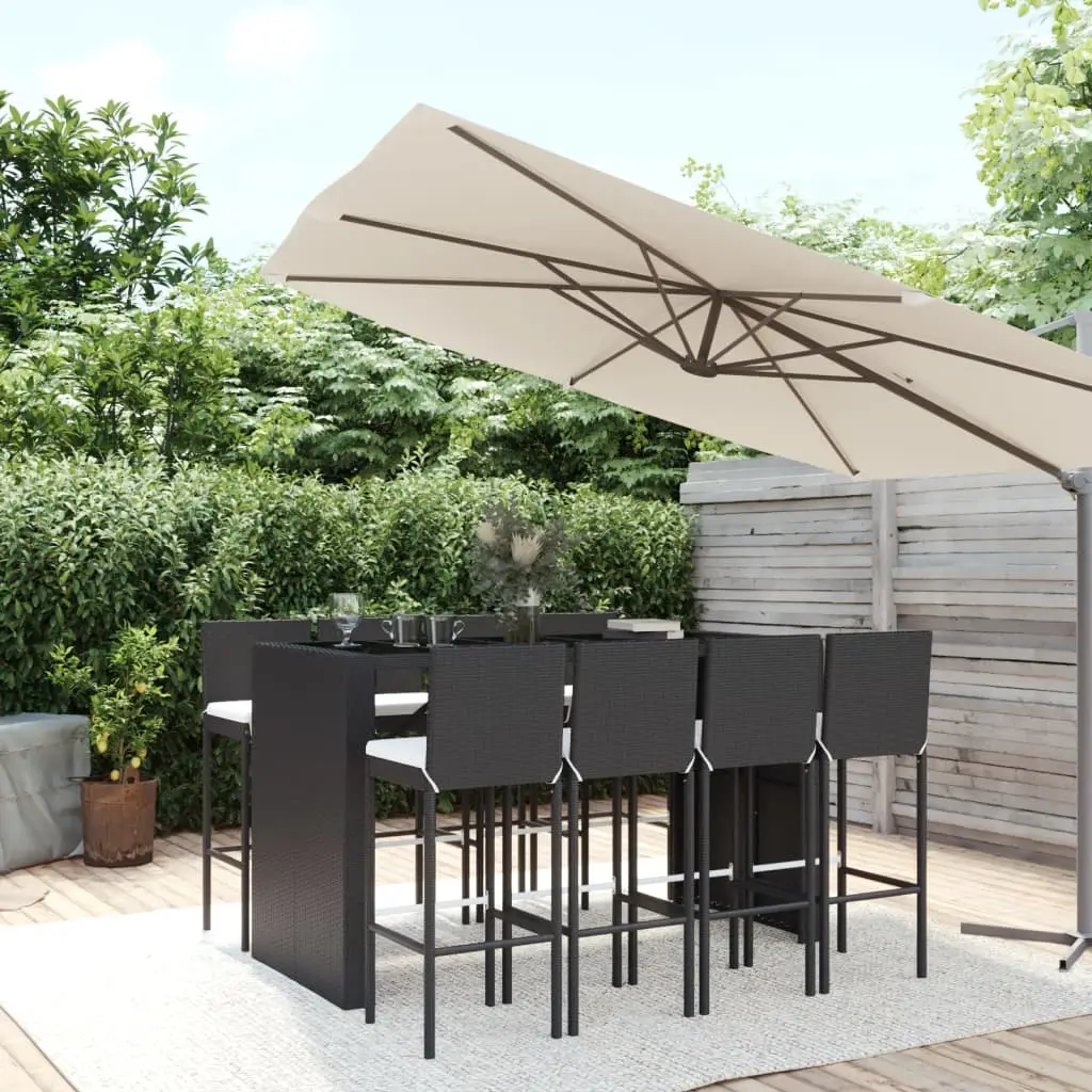 Ensemble de bar de jardin 9 pcs avec coussins noir poly rotin vidaXL 3187629
