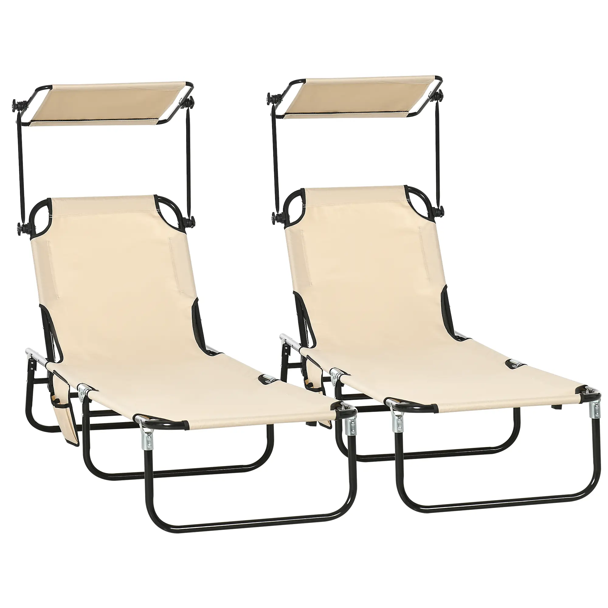 Ensemble de 2 fauteuils longs pliants de jardin avec canopée solaire à 5 directions réglable en hauteur marron