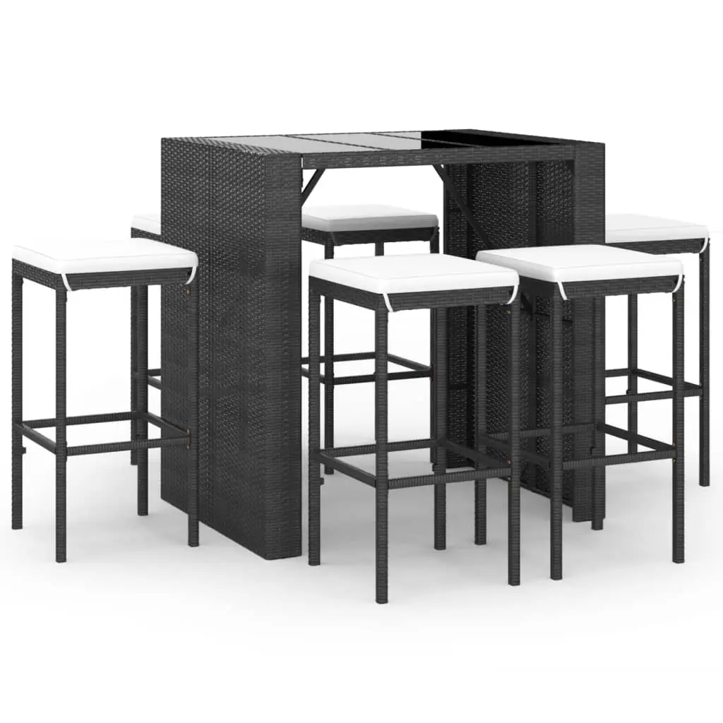 Ensemble de 7 pcs bar de jardin – Mobilier d’extérieur – Mobilier de jardin avec coussins noir poly rotin-JU2146