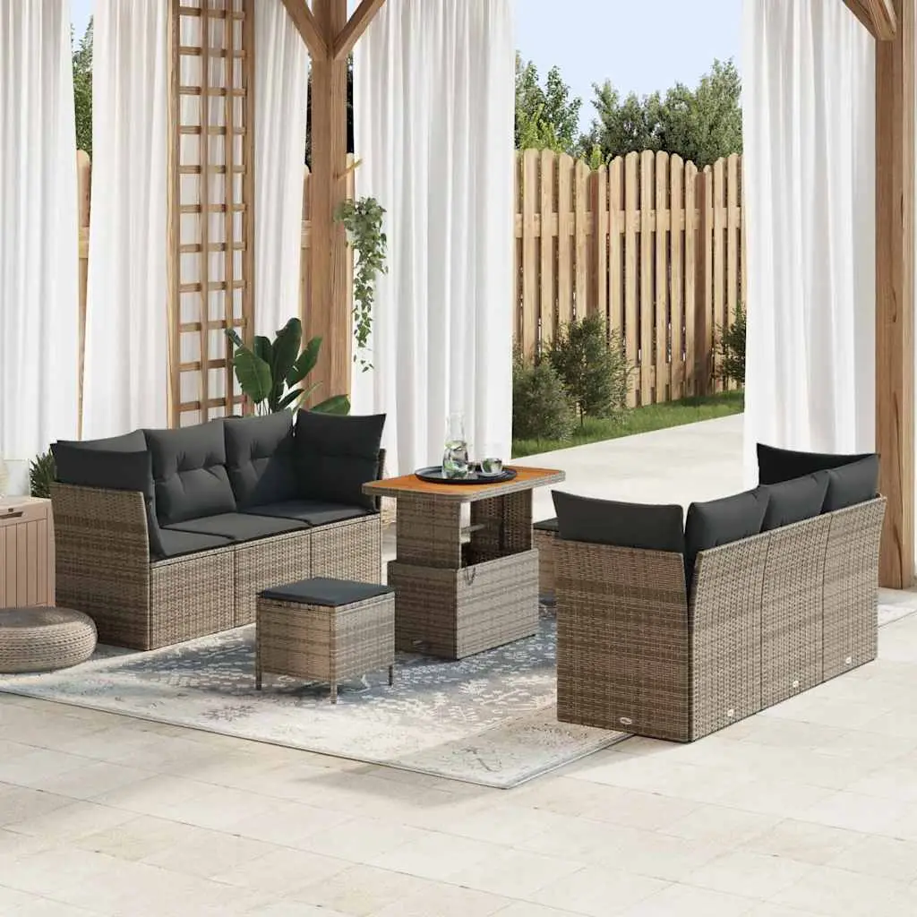 Ensemble de canapé de jardin avec coussin 9 pcs Gris polyrotin vidaXL 3363393