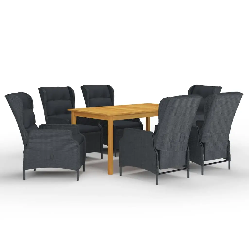 Ensemble de Jardin Table en Bois et 6 Fauteuils Inclinables Résine Gris Foncé – ComfortXL Outdoor Living