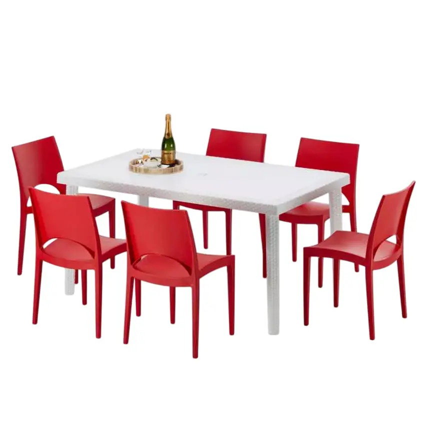Ensemble de 6 chaises et 1 table 150×90 cm pour jardin Camelot|Rouge