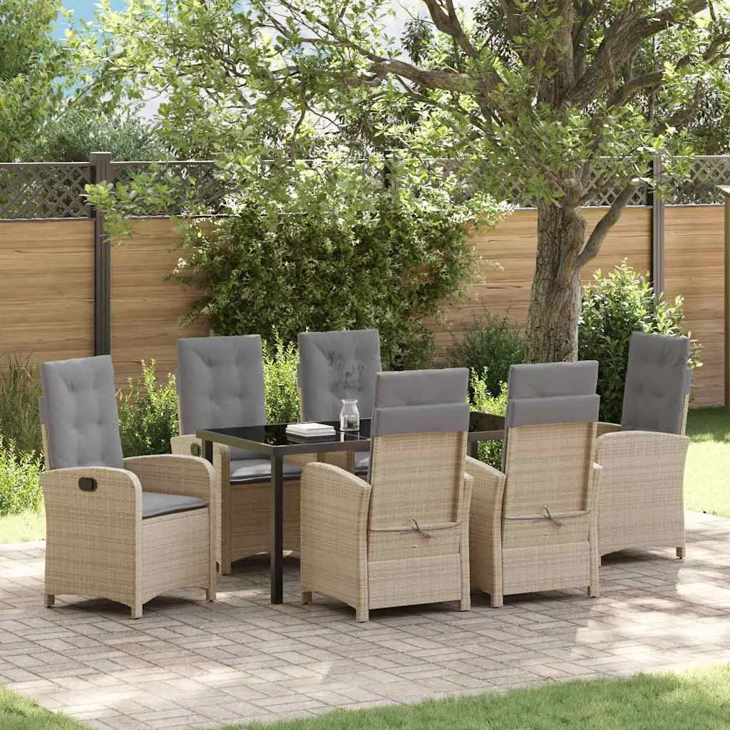Ensemble de salle à manger pour jardin 7 pcs Beige polyrotin vidaXL 3380292 beige et gris clair