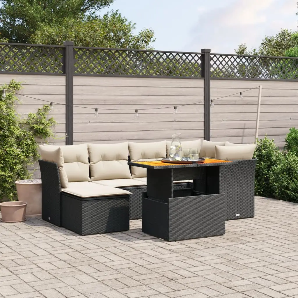 Ensemble de jardin 7 places avec repose-pied table ajustable en résine tressée noir – ComfortXL Outdoor Living