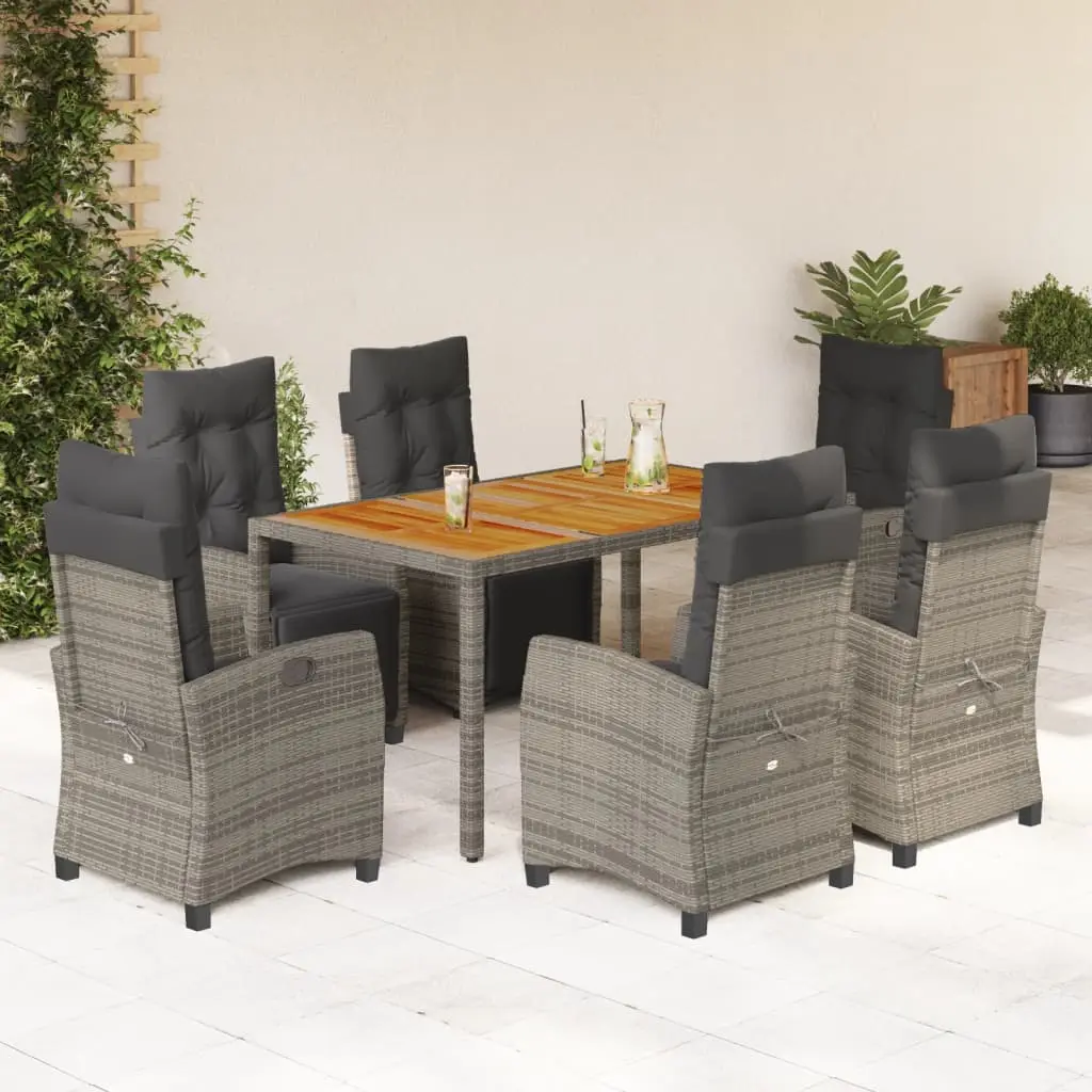 Ensemble de Jardin Repas 6 Personnes, Table en Bois d’Acacia et 6 Fauteuils Relax Inclinables Gris – ComfortXL Outdoor Living
