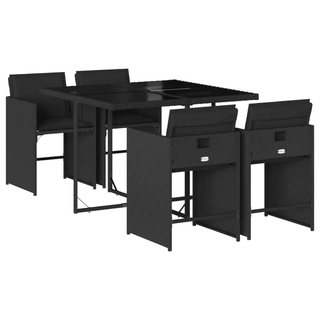 Ensemble de 5 pcs table de jardin et chaises avec coussins – mobilier de jardin Noir Résine tressée-JU2382