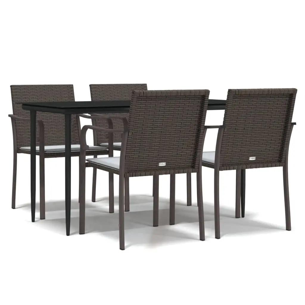 Ensemble de 5 pcs table de jardin avec chaises – mobilier de jardin coussins résine tressée acier Brun