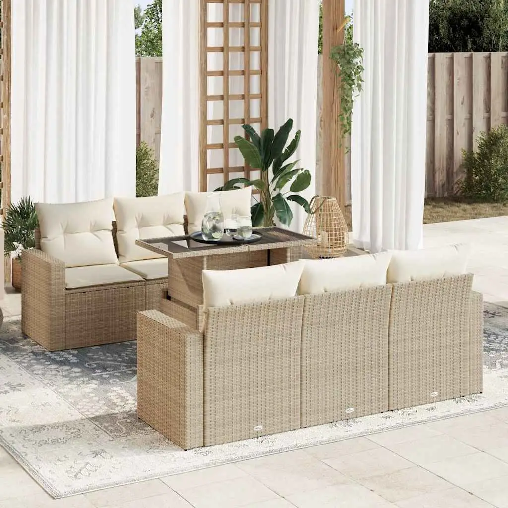 Ensemble de jardin 7 pcs résine tressée avec table ajustable et rangement Beige – ComfortXL Outdoor Living