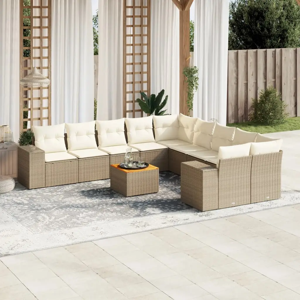 Ensemble de Jardin Confortable 10 Places Polyrattan Modulable Table Acacia Beige Coussins Crème – ComfortXL Outdoor Living