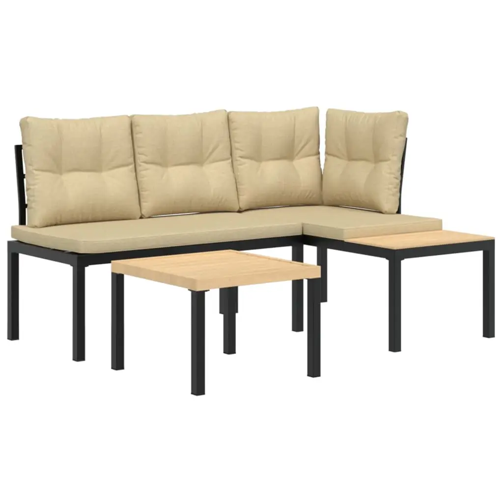 Ensemble de 3 pcs banc de jardin avec coussins – Banc d’extérieur – Banquette noir-JU11358