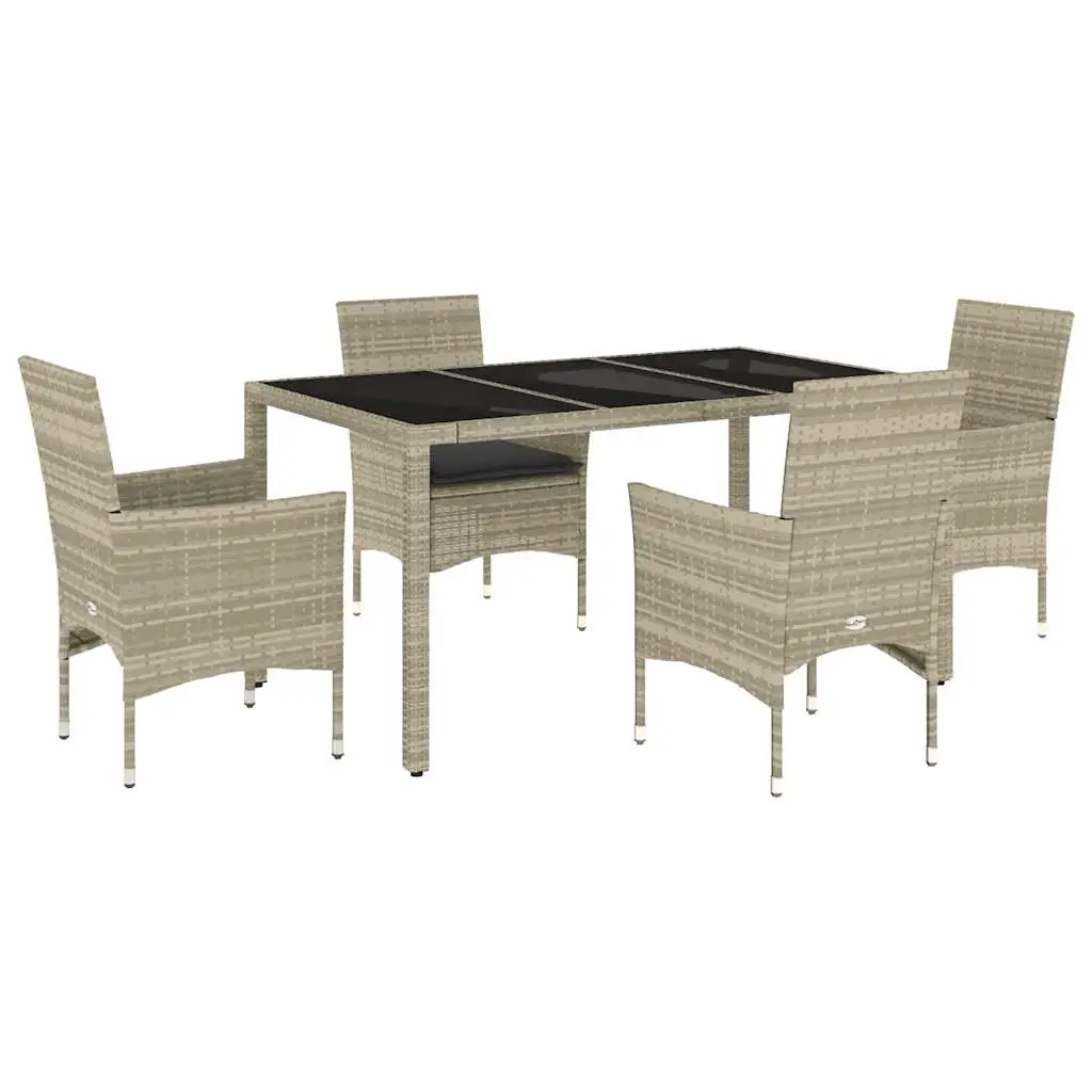 Ensemble de 5 pcs table de jardin et chaises avec coussins – mobilier de jardin rotin et verre-JU2870