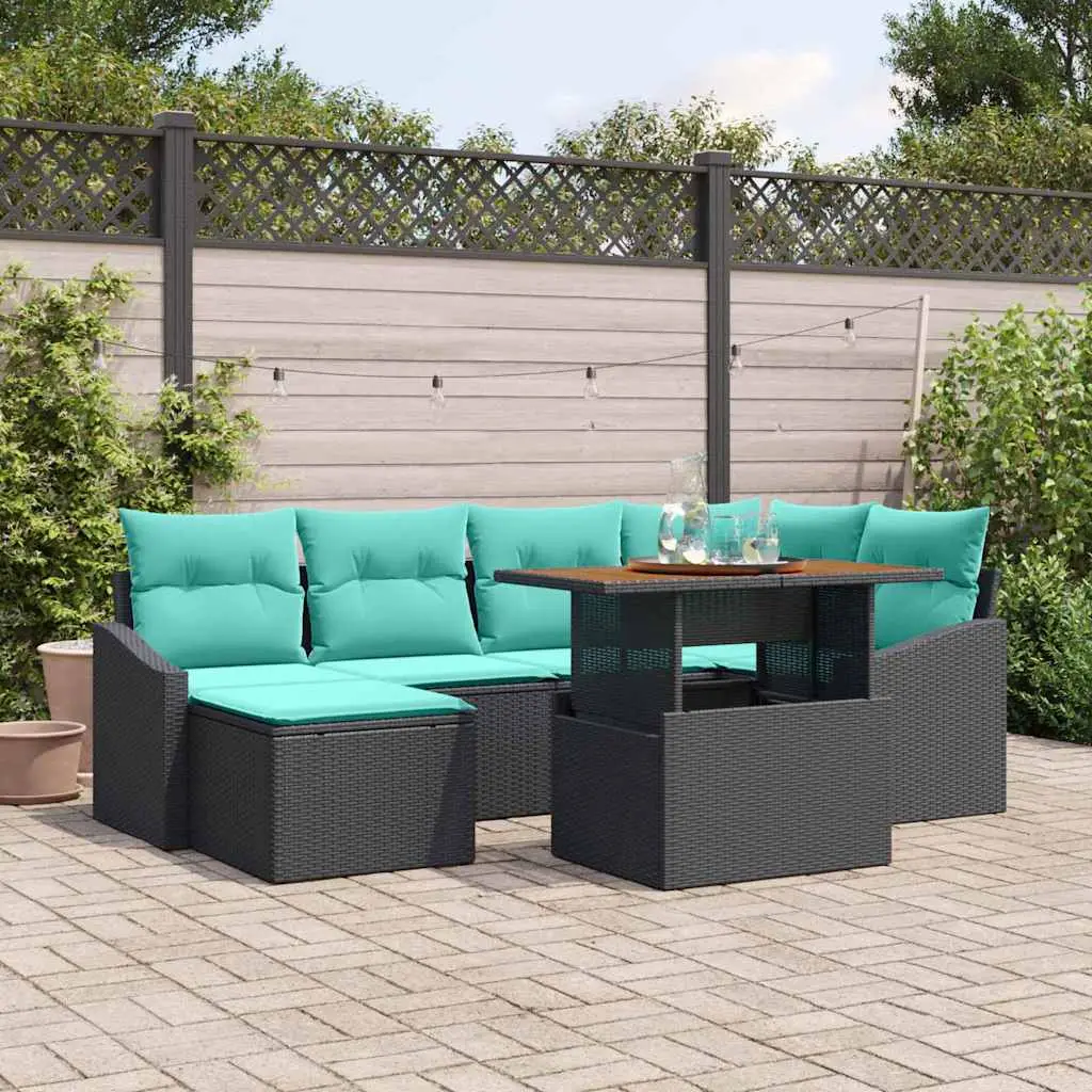 Ensemble de salle à manger pour jardin 7 pcs Noir et Sarcelle vidaXL 3349864