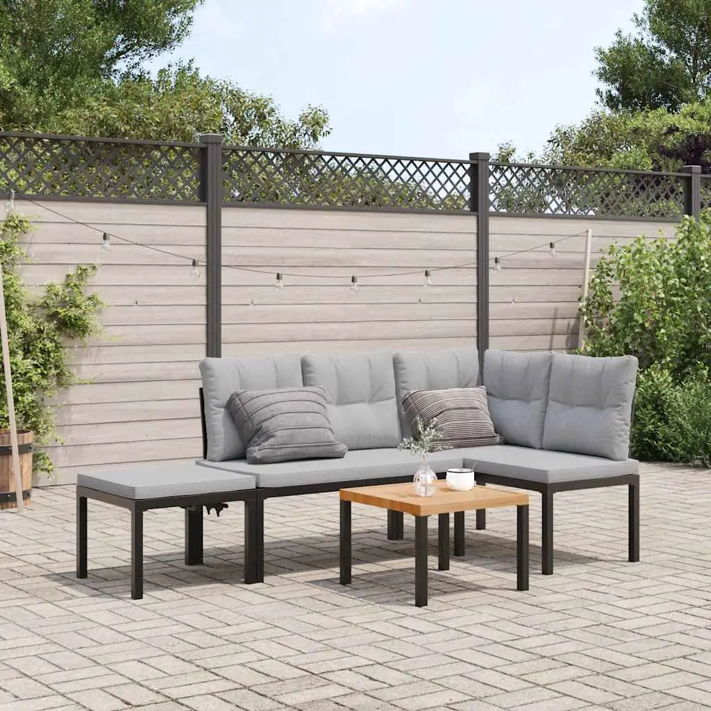 Ensemble de banc de jardin avec coussins 4 pcs noir vidaXL 3283652