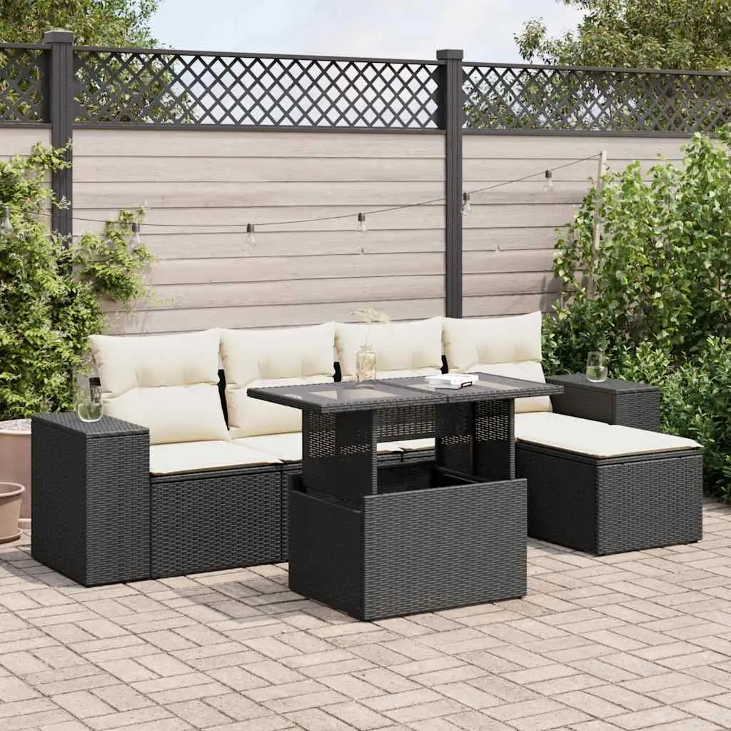 Ensemble de jardin 6 places résine tressée avec repose-pieds et coffres de rangement noir – ComfortXL Outdoor Living