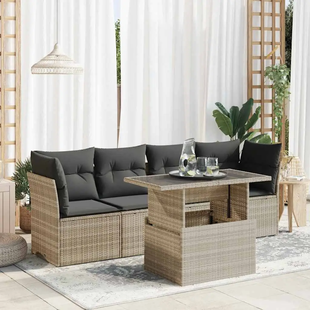 Ensemble de balcon 5 pcs résine tressée table ajustable et rangement extérieur Gris Clair – ComfortXL Outdoor Living
