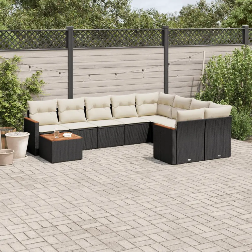 Ensemble canapés d’extérieur 10 pièces poly rotin avec rangement et table basse acacia Noir – ComfortXL Outdoor Living