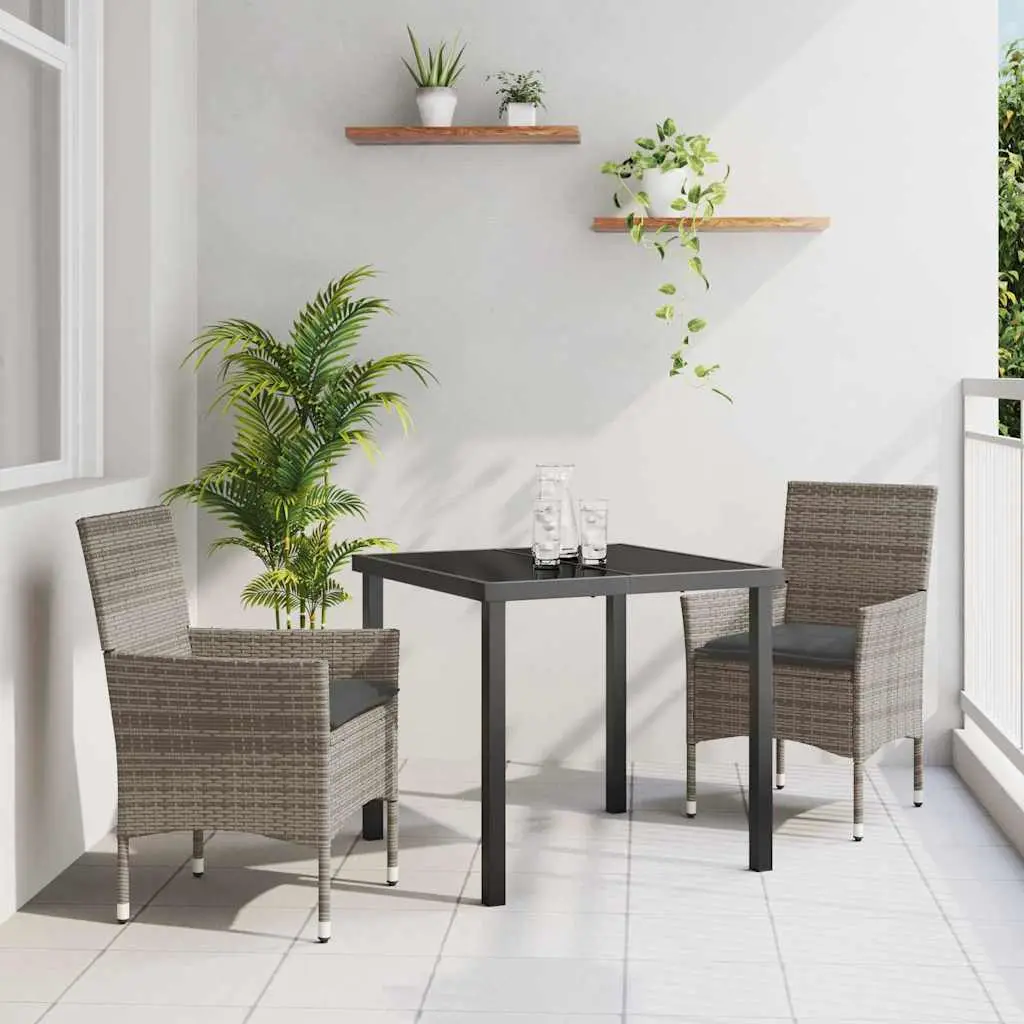 Ensemble de repas jardin 3 pcs poly rotin pour 2 personnes table chaises Gris – ComfortXL Outdoor Living