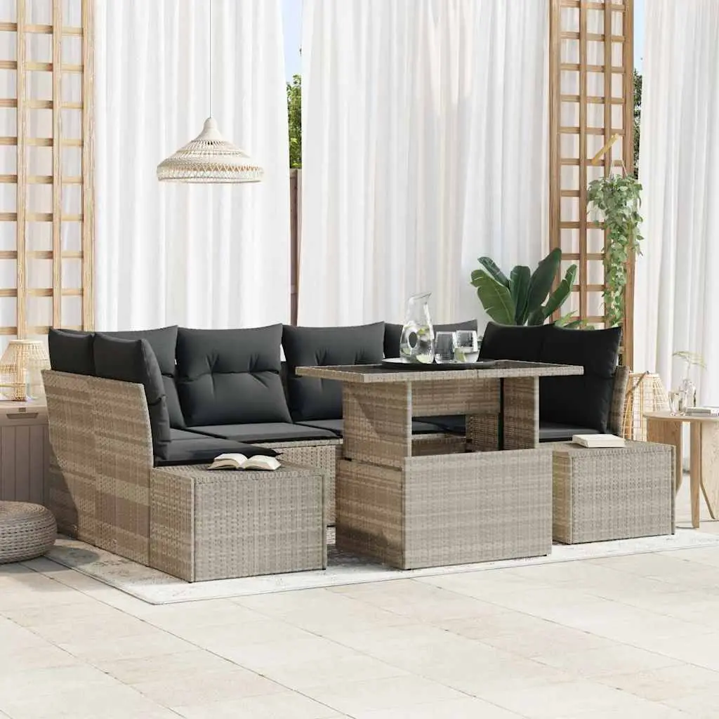 Ensemble de Canapés avec coussin 7 pcs Gris clair polyrotin vidaXL 3349118
