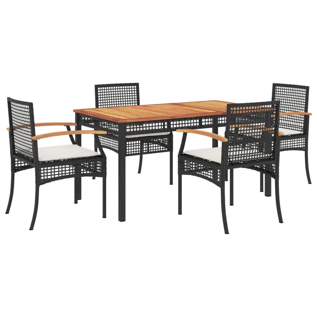 Ensemble de 5 pcs table de jardin et chaises avec coussins – mobilier de jardin Noir Résine tressée-JU2327