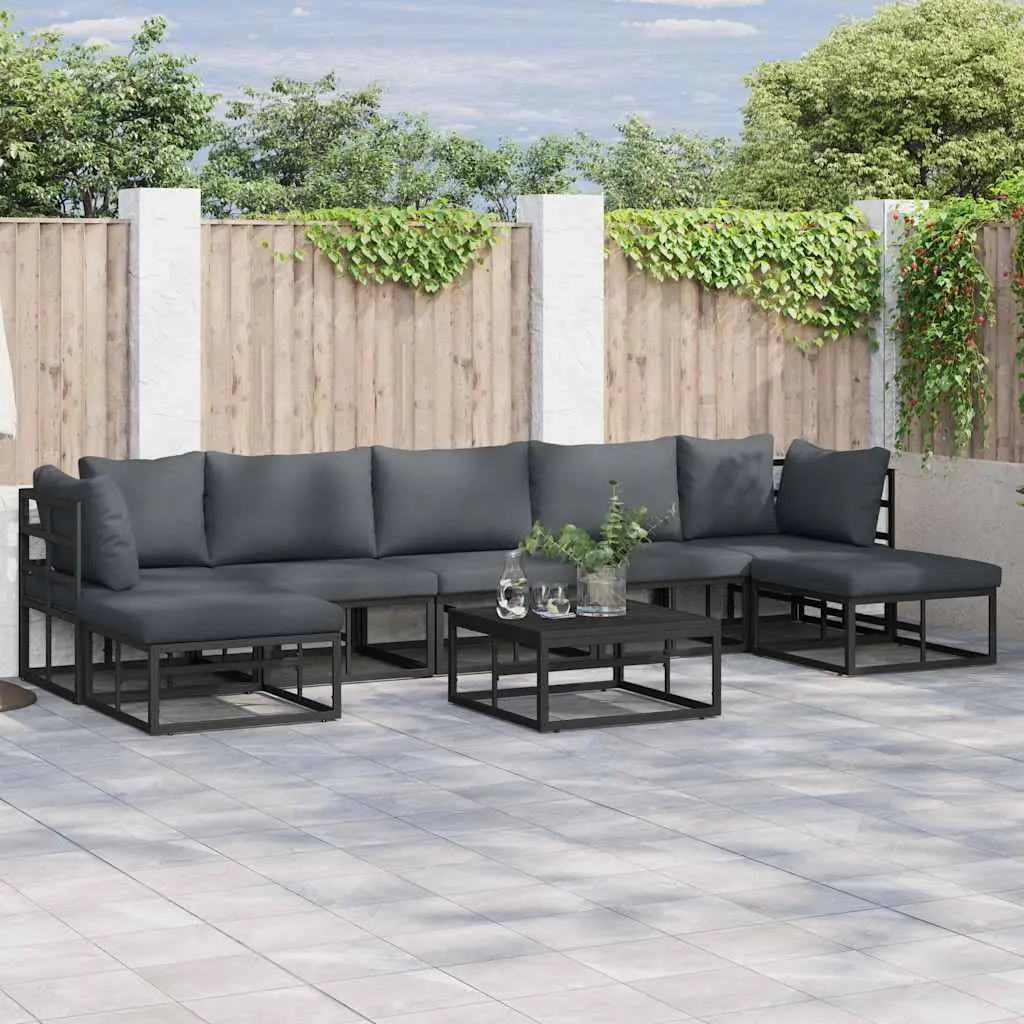 Ensemble de canapé de jardin avec coussin Noir Aluminium vidaXL 3378896