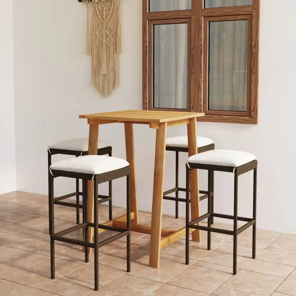 Ensemble de bar de jardin avec coussins 5 pcs Marron vidaXL 3067949