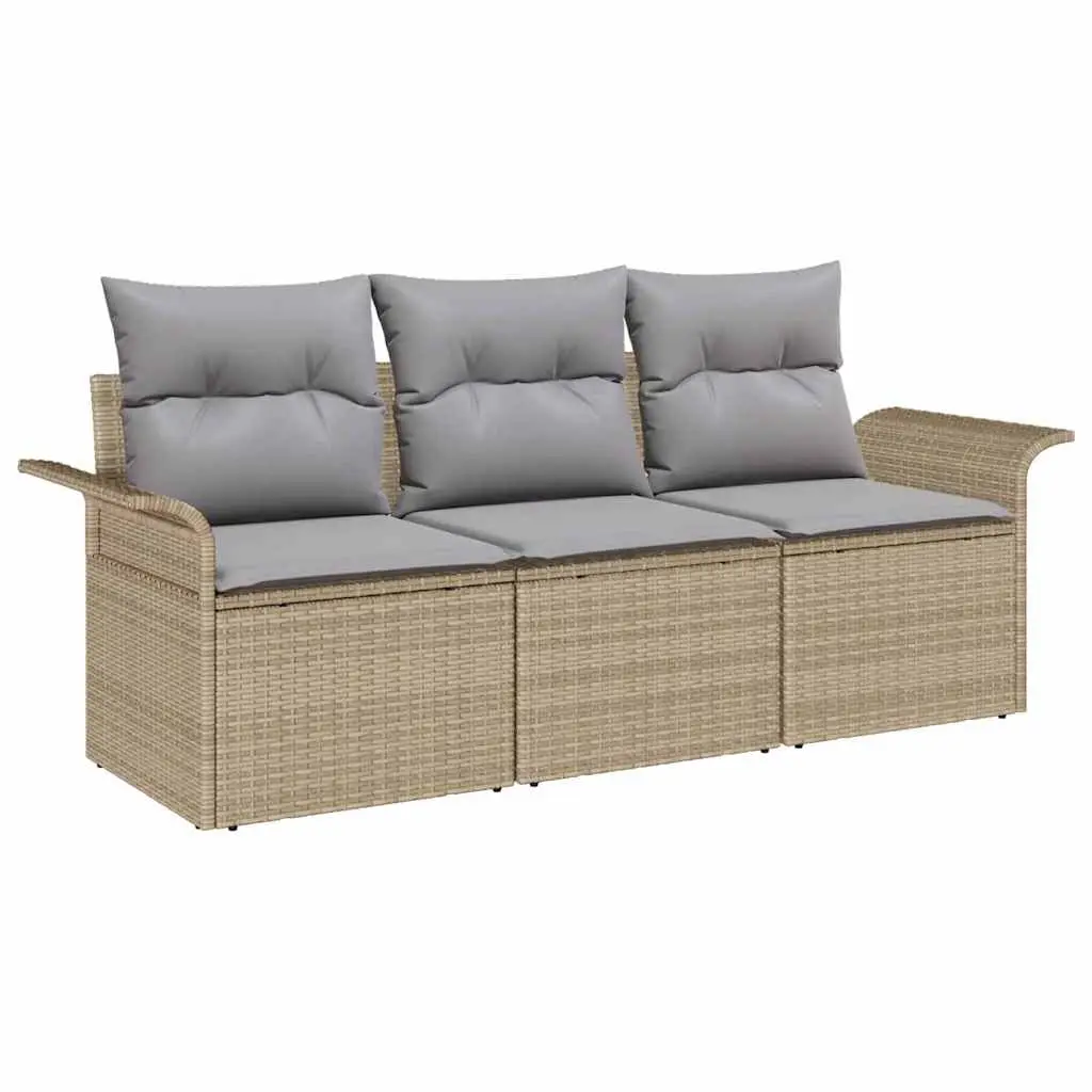 Ensemble de Canapés avec coussin 3 pcs | Canapé D’extérieur | Sofa De Jardin Beige et gris polyrotin Maison Chic