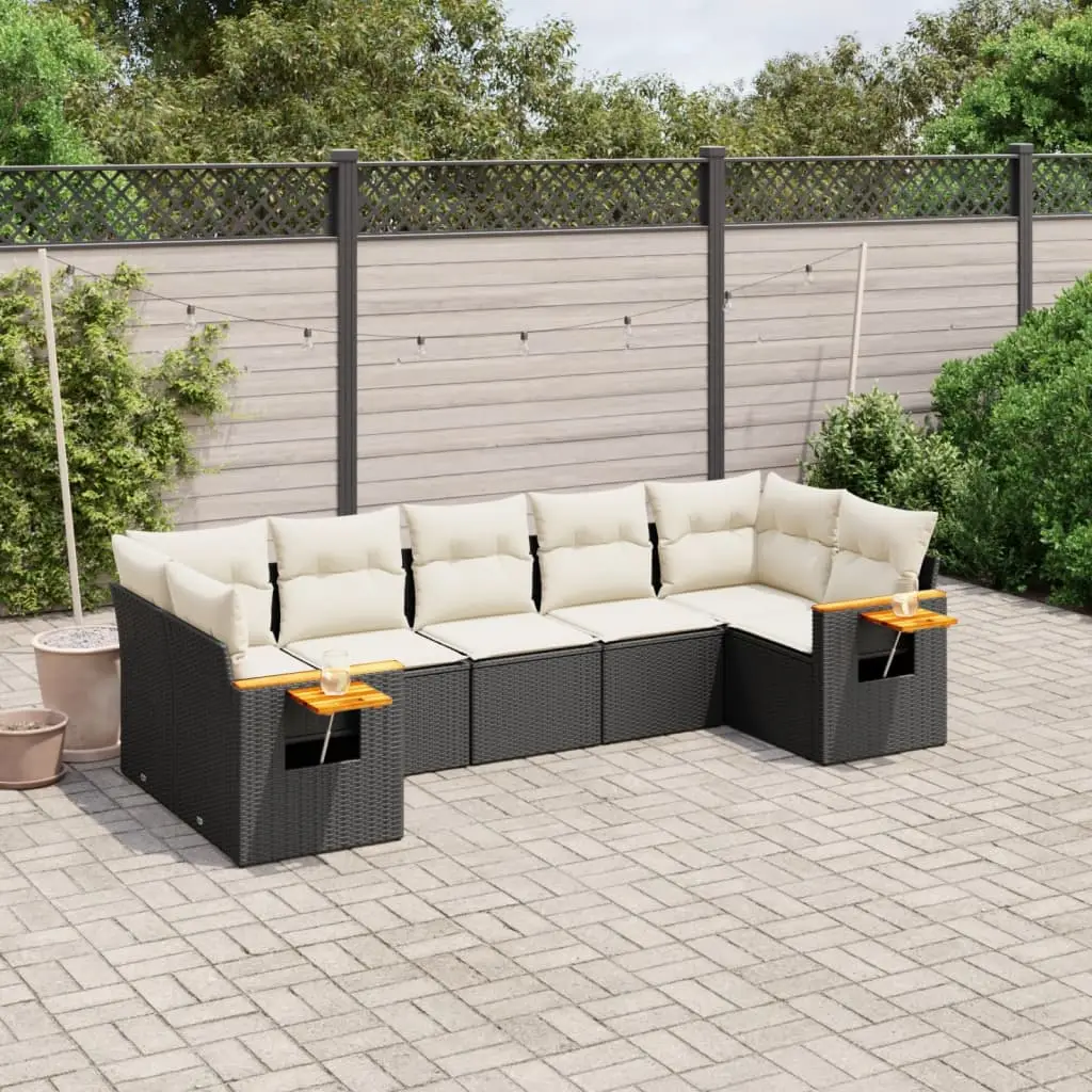 Ensemble Canapé de Jardin Modulable 7 Places Poly Rotin Coussins Déhoussables Crème – ComfortXL Outdoor Living
