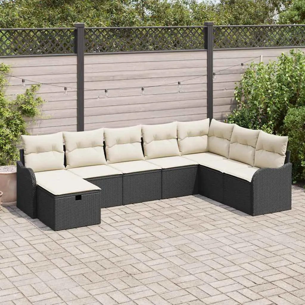 Ensemble de Canapés avec coussin 8 pcs Noir et Crème polyrotin vidaXL 3359026