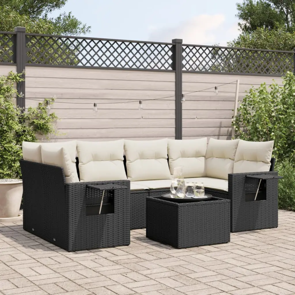 Ensemble de jardin 6 places en poly rotin tables pliantes et coussins crème pour patio Noir – ComfortXL Outdoor Living