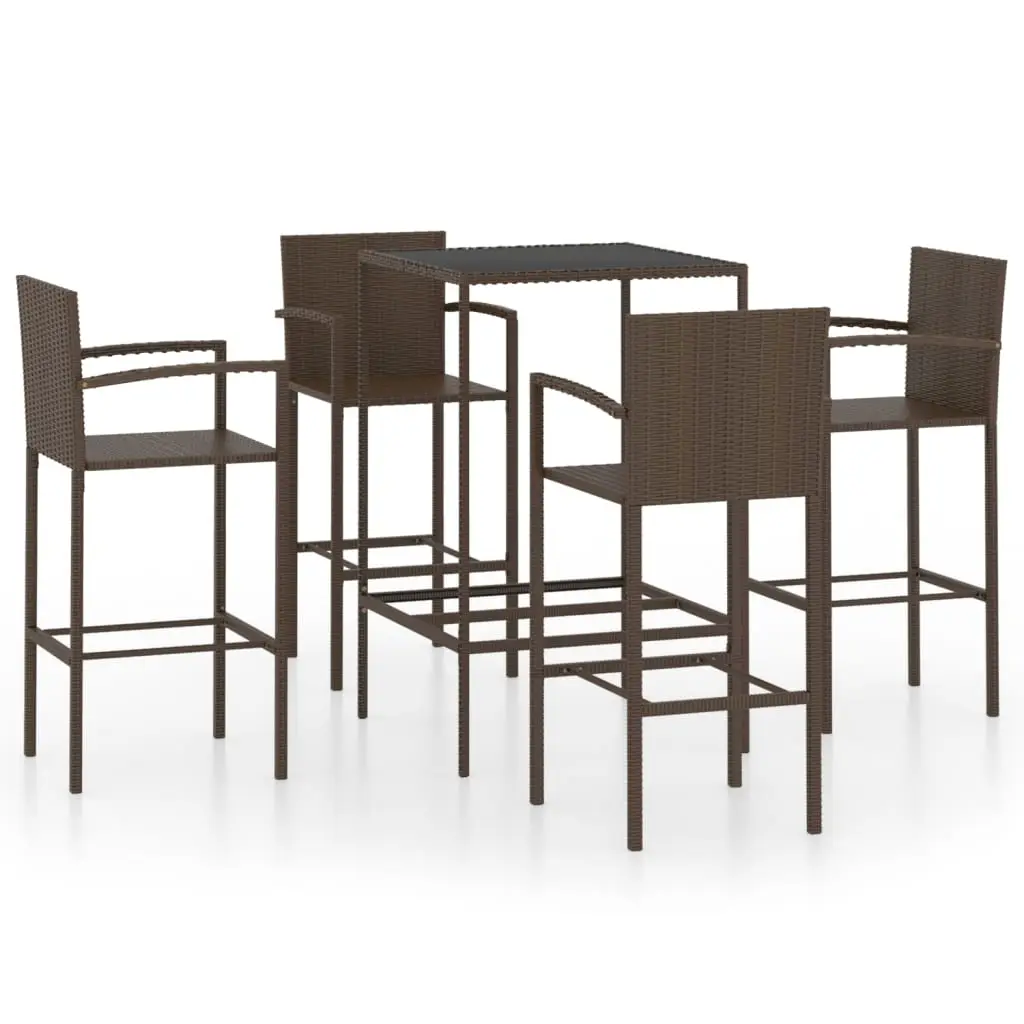 Ensemble de 5 pcs bar de jardin – Mobilier d’extérieur – Mobilier de jardin Résine tressée Marron-JU2022
