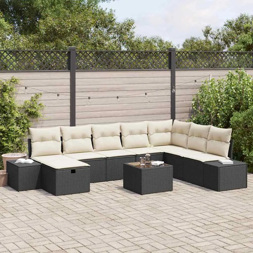 Ensemble de canapé de jardin avec coussin 9 pcs Noir polyrotin vidaXL 3359436