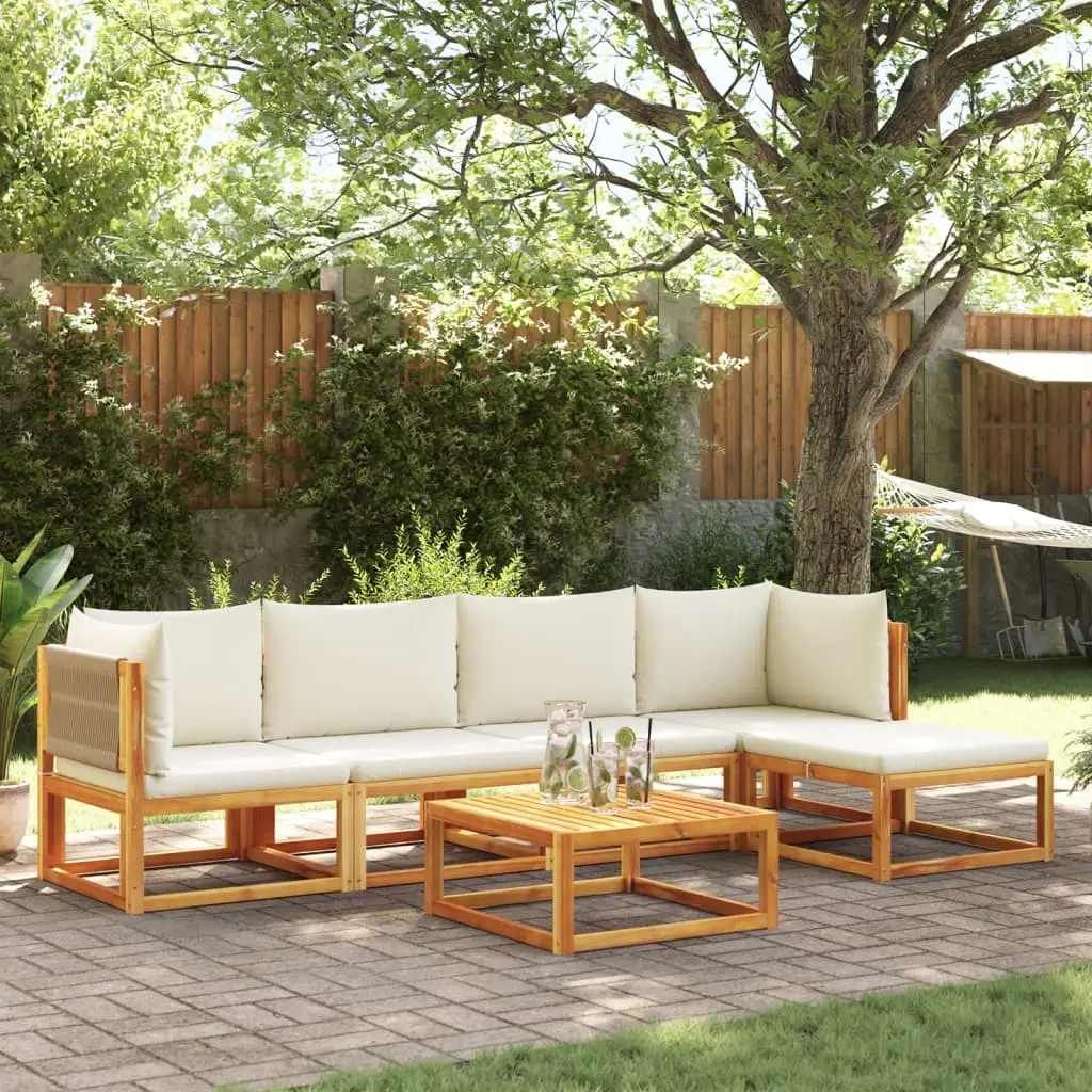 Ensemble Canapé Jardin 6 Pièces Bois Acacia & Corde Beige, Salon Modulable avec Pouf – ComfortXL Outdoor Living
