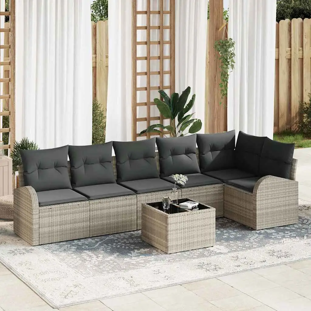 Ensemble de jardin 7 pcs et table modulable en Poly rotin Gris Clair – ComfortXL Outdoor Living