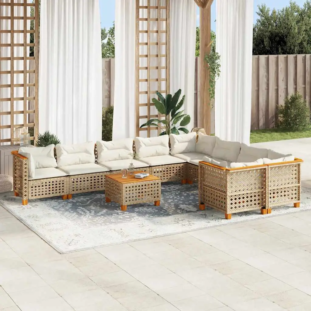 Ensemble Canapés d’Extérieur 10 Pièces Résine Tressée et Bois Modulable Beige – ComfortXL Outdoor Living