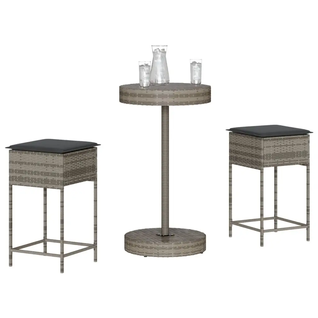 Ensemble de bar de jardin 3 pcs et coussins gris résine tressée vidaXL 3261442