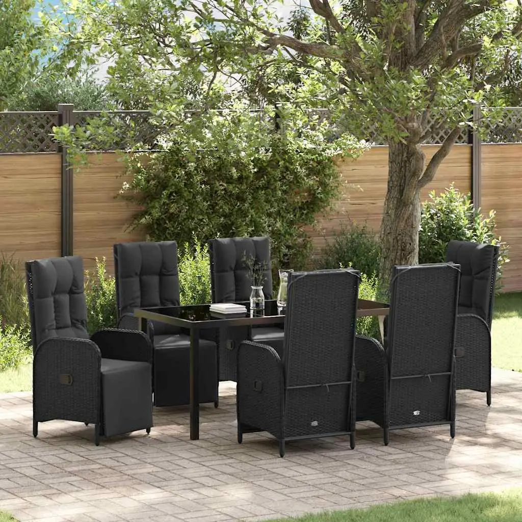 Ensemble de jardin 7 pièces pour 6 personnes avec chaises inclinables Noir – ComfortXL Outdoor Living