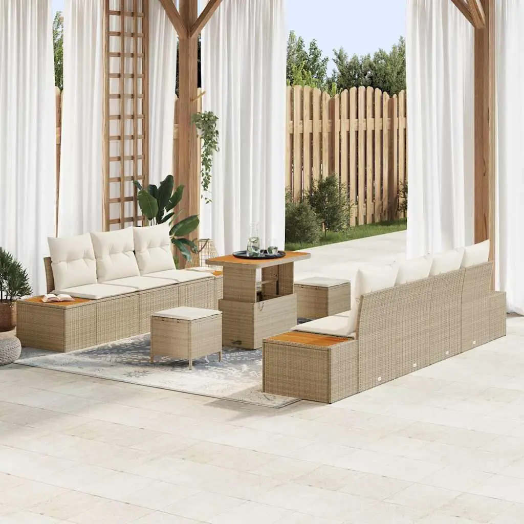 Ensemble de jardin 9 places poly rotin modulable design tissé à la main Beige – ComfortXL Outdoor Living