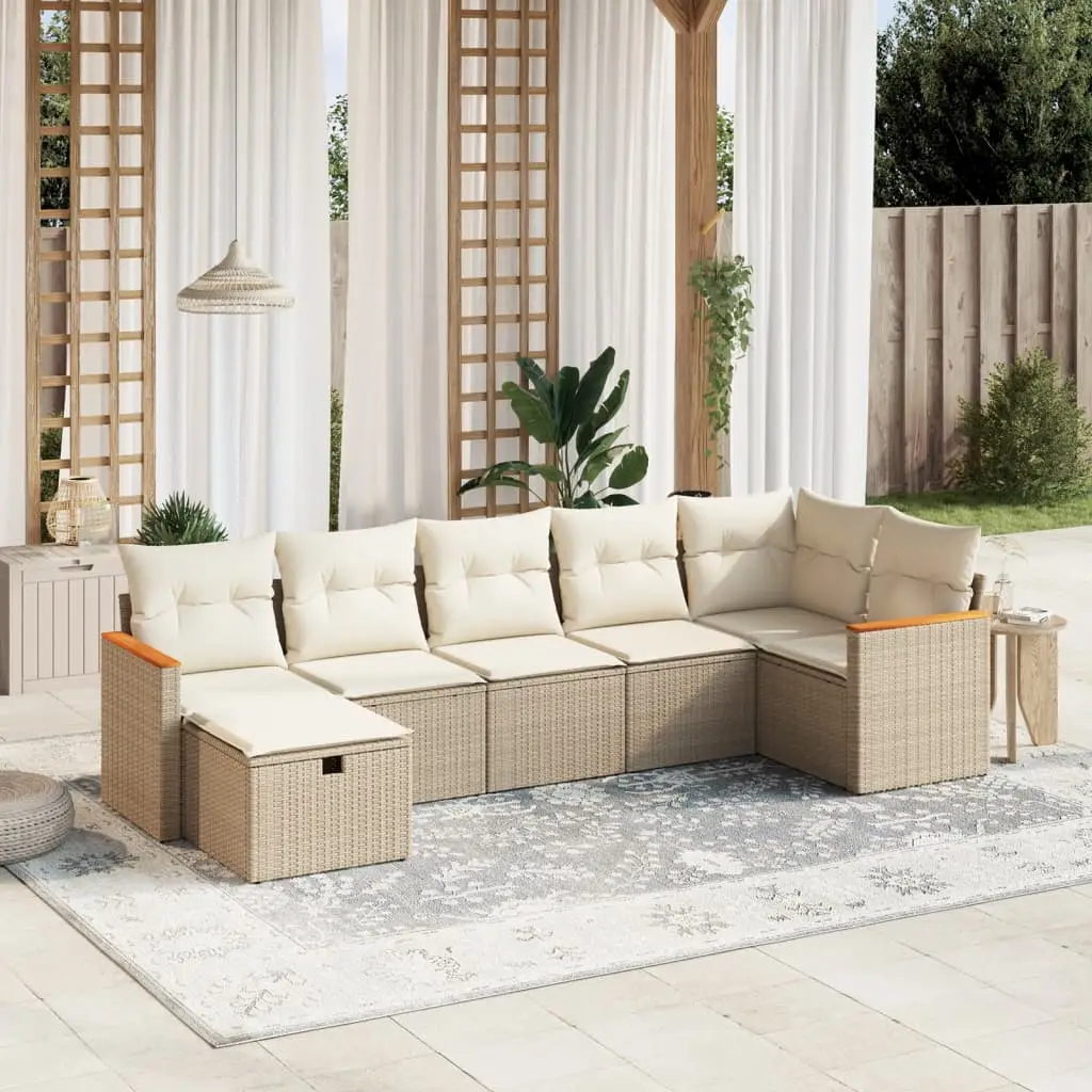 Ensemble de Jardin Modulable 7 pcs en Résine Tressée et Coussins Moelleux Beige – ComfortXL Outdoor Living