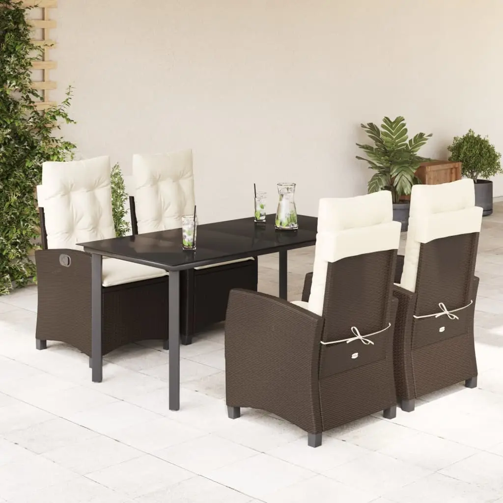 Ensemble de Jardin Repas 4 Places, Table en Verre et Fauteuils Relax à Dossier Réglable Marron – ComfortXL Outdoor Living