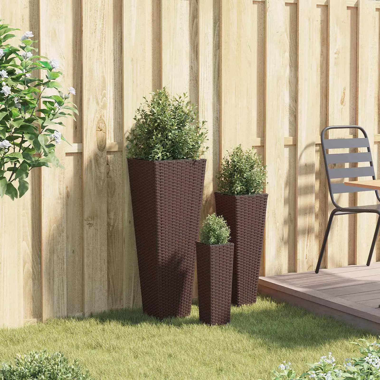 Ensemble de Jardinières Extérieures Métal Noir 30 x 30 x 80 cm, 21 x 21 x 60 cm, 14 x 14 x 40 cm (Lot de 3) – PANGIVO