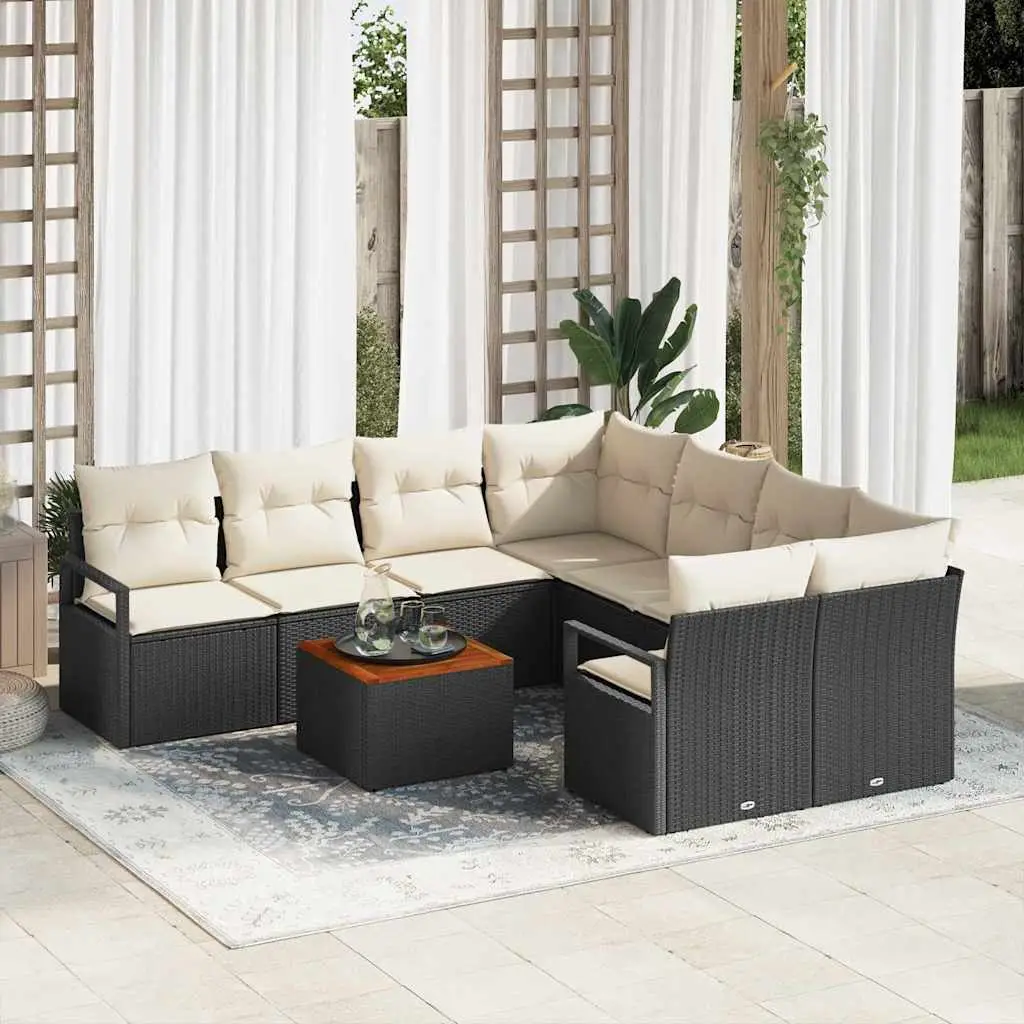 Ensemble de canapé de jardin avec coussin 9 pcs Noir polyrotin vidaXL 3347684