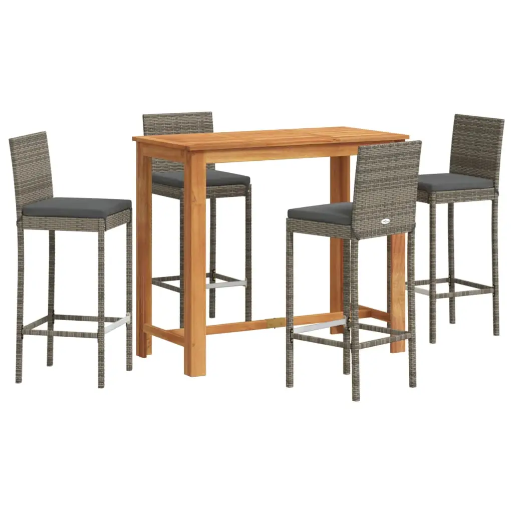 Ensemble de 5 pcs bar de jardin – Mobilier d’extérieur – Mobilier de jardin gris bois massif acacia rotin-JU2279
