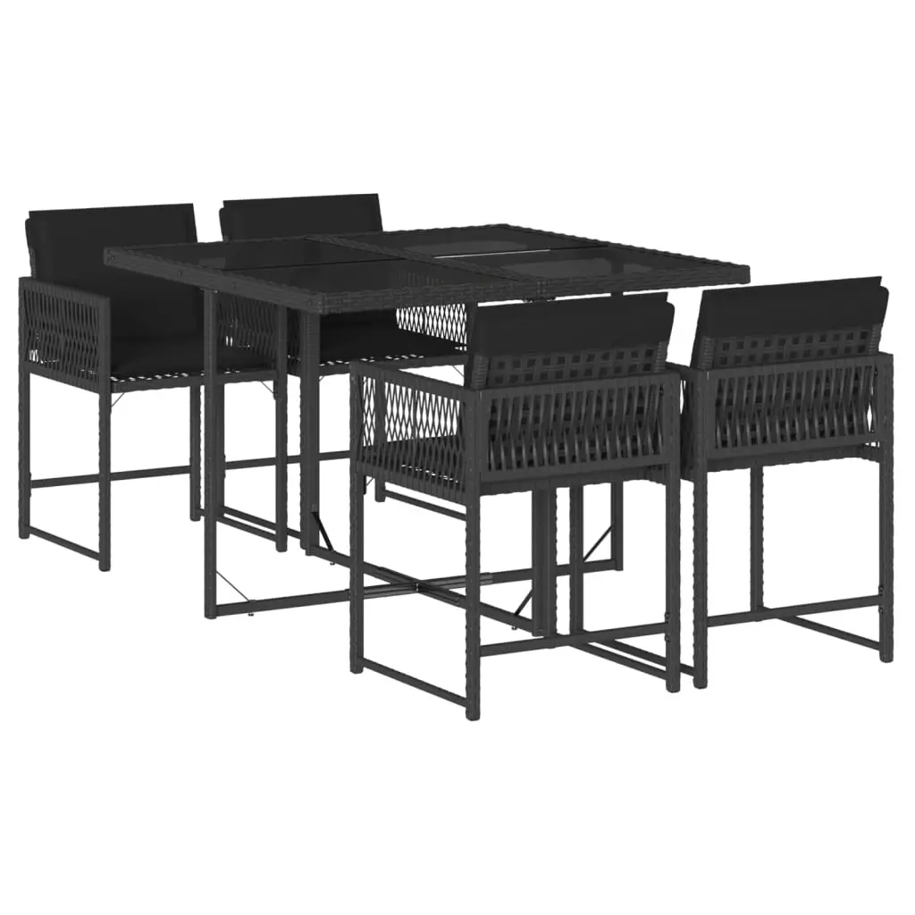 Ensemble de 5 pcs table de jardin et chaises avec coussins – mobilier de jardin Noir Résine tressée-JU2343