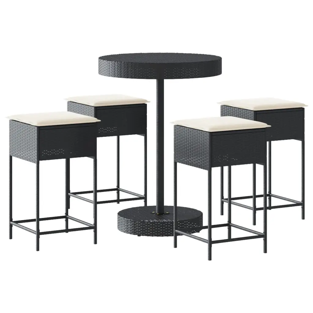 Ensemble de 5 pcs bar de jardin – Mobilier d’extérieur – Mobilier de jardin avec coussins noir poly rotin-JU2260