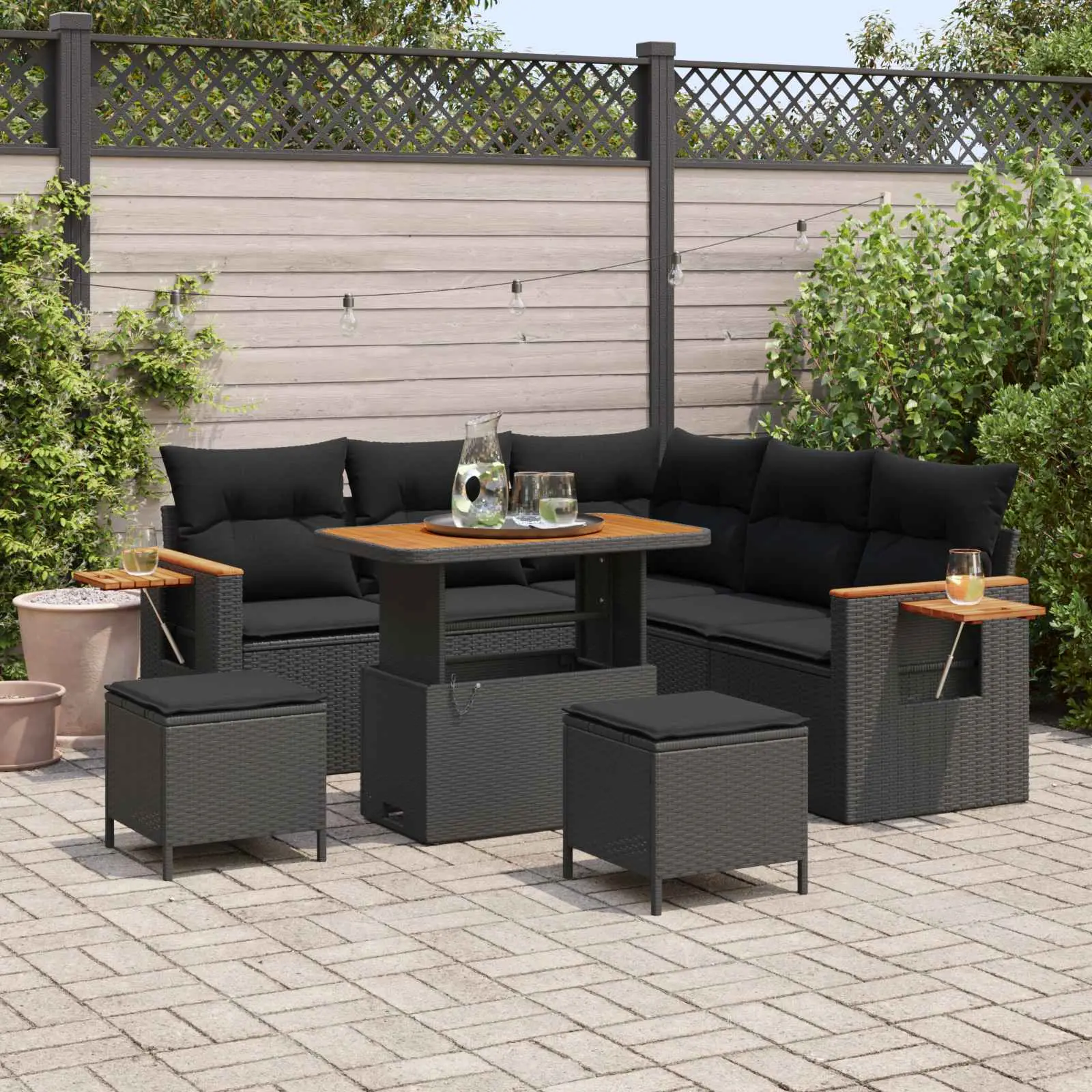 Ensemble de canapé de jardin avec coussin 9 pcs Noir polyrotin vidaXL 3365124
